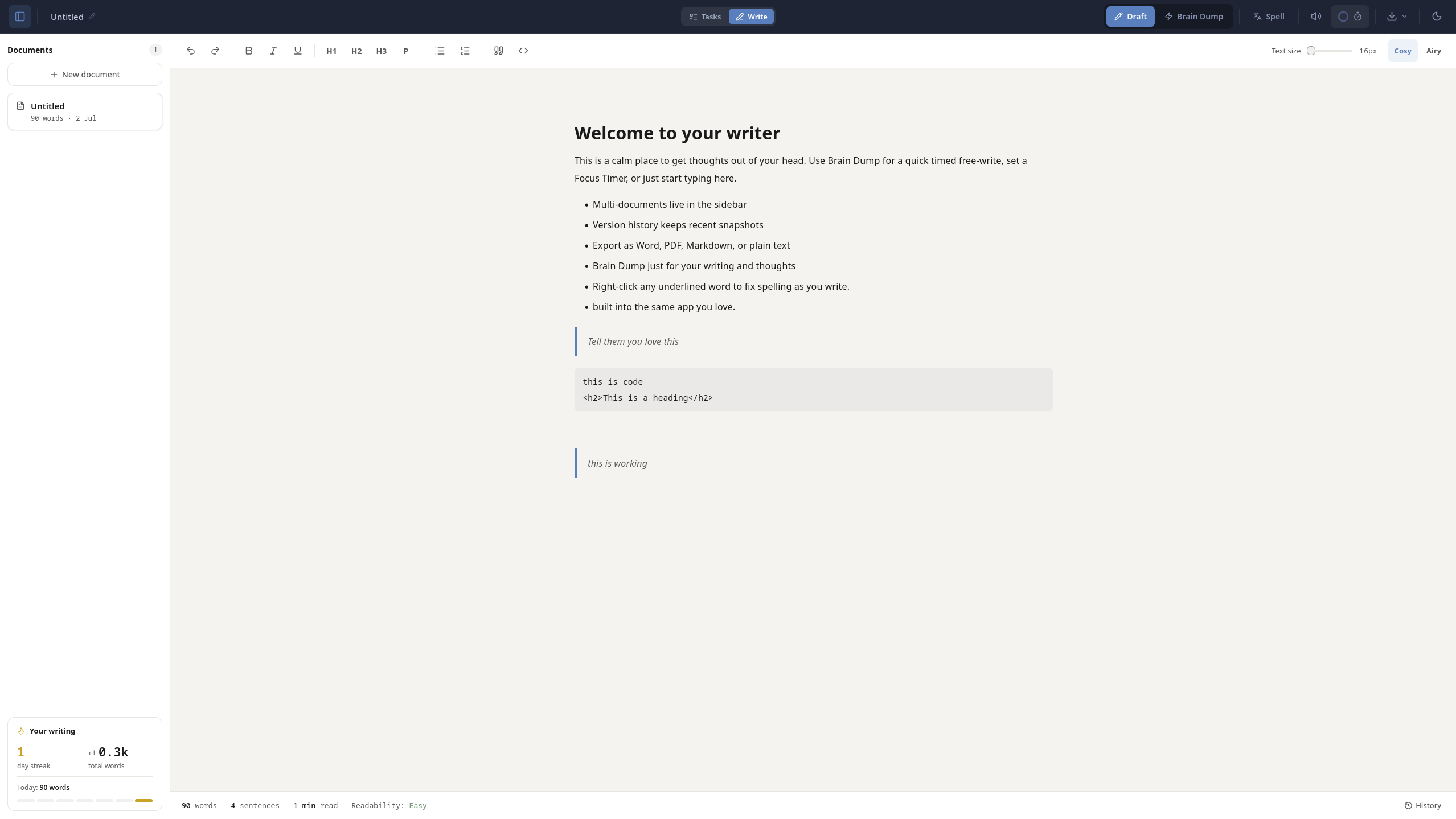 DoDoodle writer, light mode